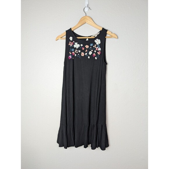 Loft Black Floral Embroidered Sleeveless Sundress XS - Picture 1 of 6